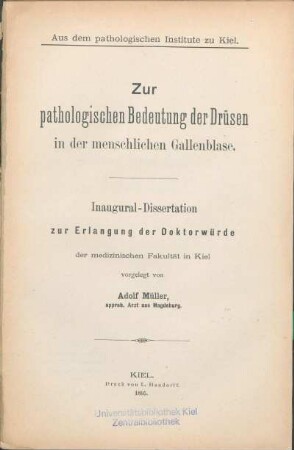 Zur pathologischen Bedeutung der Drüsen in der menschlichen Gallenblase