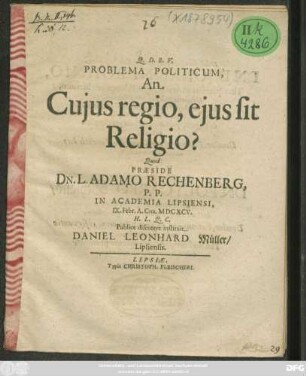 Problema Politicum, An Cuius regio, eius sit Religio?
