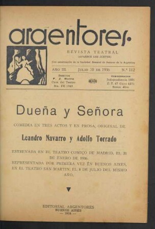 1936011200: Dueña y señora : comedia en tres actos y en prosa