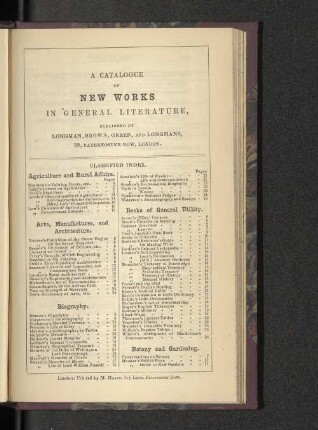 A Catalogue of New Works in "General Literature"