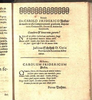 Gratulationes [Beiträger: Justinus Schelhase. Petrus Brehme.]