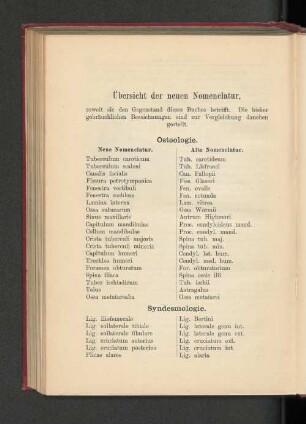 Übersicht der neuen Nomenclatur,