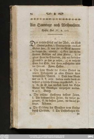 Am Sonntage nach Weihnachten. Epistel Gal. IV. v. 1 - 7.