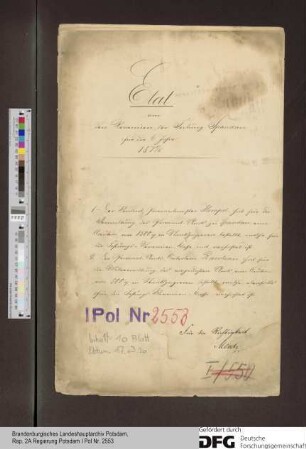 Etat von den Revenüen der Festung Spandau für die Jahre 1870 - 1875