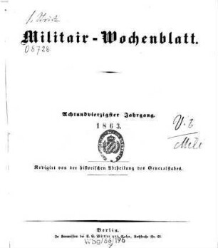 Militär-Wochenblatt : unabhängige Zeitschrift für die deutsche Wehrmacht. 48. 1863