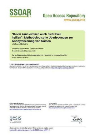 "Kevin kann einfach auch nicht Paul heißen": Methodologische Überlegungen zur Anonymisierung von Namen