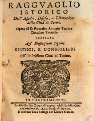Ragguaglio istorico dell'Assedio ... de Torino