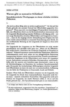 Warum gibt es normative Stilistiken? Sprachtheoretische Überlegungen zu einem scheinbar trivialen Phänomen