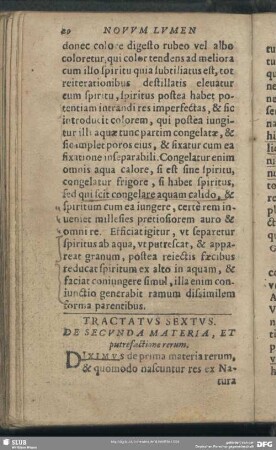 Tractatus Sextus. De Secunda Materia, Et putrefactione rerum