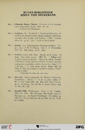 Kunst-Bibliothek Adolf von Beckerath (Nr. 968-1225)