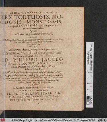 Cymba Disputationis Medicae Ex Tortuosis, Nodosis, Monstrosis, ac rigidis Epilepsiae fraxinis conglomerata, connodata, compacta
