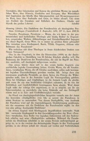 235-237 [Rezension] Schröer, Henning, Die Denkform der Paradoxalität als theologisches Problem