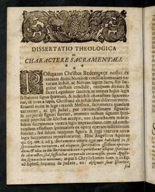6-16, Dissertatio Theologica De Charactere Sacramentali.
