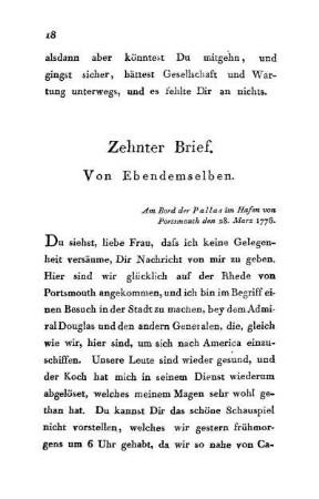 10. Von Ebendemselben - Am Bord der Pallas im Hafen von Portsmouth den 28. März 1776.