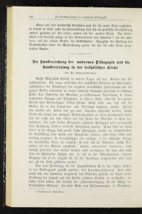 ¬Die¬ Kunsterziehung der modernen Pädagogik und die Kunsterziehung in der katholischen Kirche
