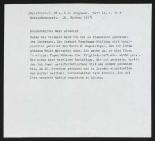 Brief von Gerhart Hauptmann an Adolf Arnhold