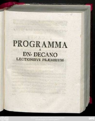 Programma A Dn. Decano Lectionibvs Præmissvm : [P.P. in Acad. Jul. XI. Septembr. A. C. DCCVII.]