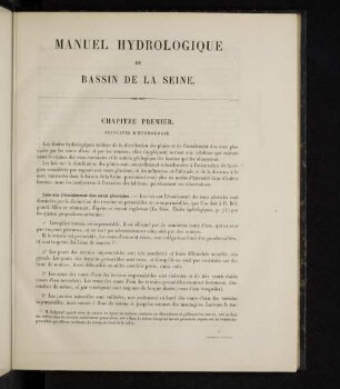 Chapitre Premier. Principes d'Hydrologie.