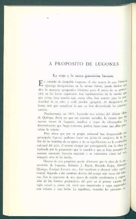 A propósito de Lugones : La vieja y la nueva generación literaria