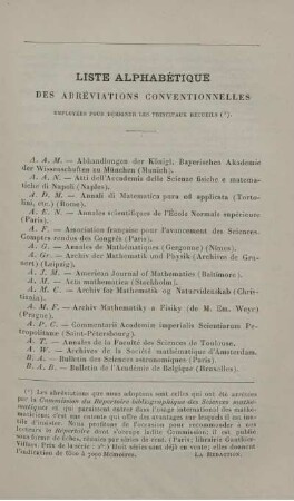 Liste alphabétique.