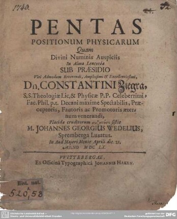 Pentas Positionum Physicarum