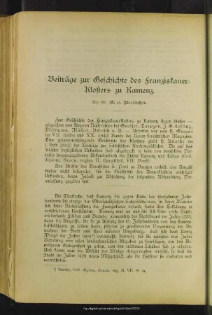 Beiträge zur Geschichte des Franziskaner-Klosters zu Kamenz