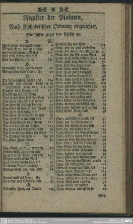 Register der Psalmen, Nach Alphabetischer Ordnung eingerichtet