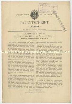 Patentschrift eines Verschlusses für Türen an Transportwagen, Patent-Nr. 25934