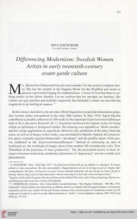 65: Differencing modernism: Swedish women artists in early twentieth-century avant-garde culture