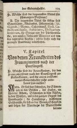 V. Capitel Von denen Kranckheiten des Frauenzimmers nach der Empfängniß.