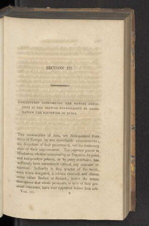 Section III. Conjectures concerning the future influence of the British government in moderating the despotism of India.