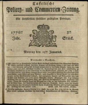 3tes Stueck, Montag den 15ten Januarius 1776