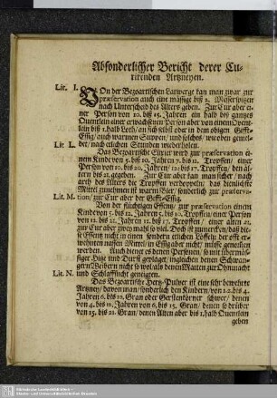 Absonderlicher Bericht derer curirenden Arzneyen.