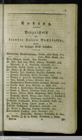 Verzeichniß der fremden Herren Buchhändler, welche die Leipziger Messen besuchen