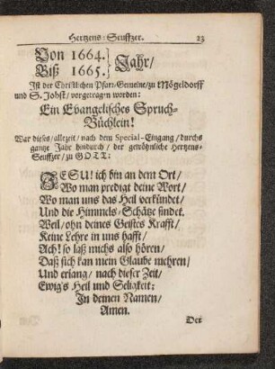 Von 1664. Biß 1665. Jahr