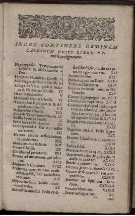 Index continens ordinem carminvm hvivs libri, nvmeris consignatum