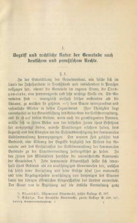 I. Begriff und rechtliche Natur der Gemeinde nach deutschem und preußischem Rechte