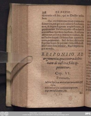 Responsio Ad argumenta, quae contra doctrinam de iustitia fidei opponuntur. Cap. VI.