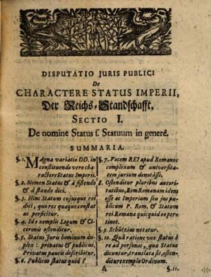 Dissertatio Iuris Publici De Charactere Statuum Imperii, Der Reichs-Standschafft