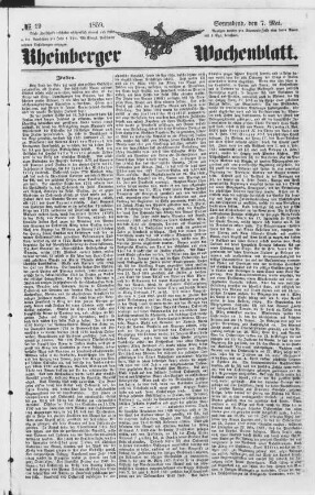 Rheinberger Wochenblatt : Kreis-Intelligenz- und Central=Blatt des Kreises Moers