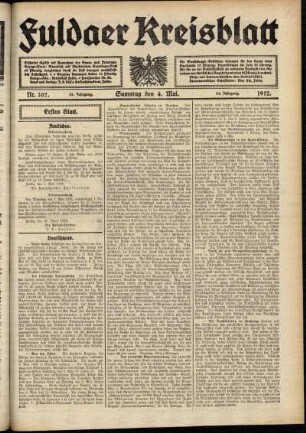 Erste Ausgabe vom Samstag, den 04. Mai 1912.