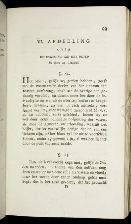 VI. Afdeeling. Over de Beweging van het Bloed in het algemeen