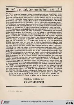 An unsere verehrl. Vereinsmitglieder und Leser!
