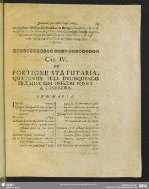 Cap. IV. De Portione Statutaria, Quatenus Illi Delinquendo Praeiudicium Inferri Possit A Coniugibus