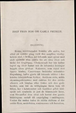 Bref Från Rom Om Gamla Fresker.