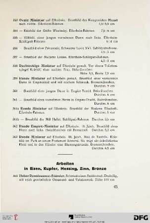 Arbeiten in Eisen, Kupfer, Messing, Zinn, Bronze (Nr. 364-438)