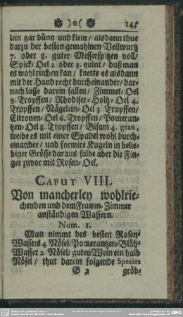 Caput VIII. Von macherley wohlriechenden und dem Frauen-Zimmer anständigen Wassern