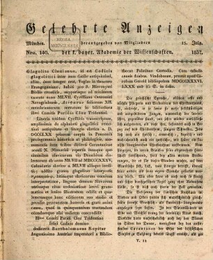 Gelehrte Anzeigen. 1837, 15. July (Nr. 140) - 19. July (Nr. 142)