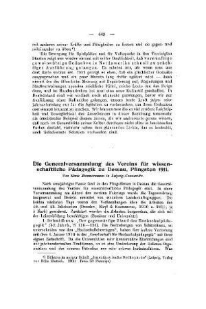 Die Generalversammlung des Vereins für wissenschaftliche Pädagogik zu Dessau, Pfingsten 1911