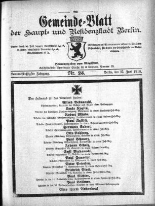 1918,25: Nr. 25, 23. Juni 1918